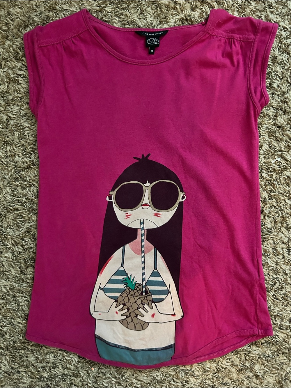 Marc Jacobs Bright Pink Graphic Tee with Pineapple Girl